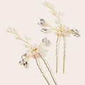 Set di 2 forcine per capelli da sposa con perle e cristalli con design floreale dorato a forma di U - Oro