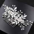 Pettine per capelli da sposa argento con perle fatte a mano cristalli e motivi floreali - Argento