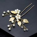Forcina per capelli da sposa dorata con perle, foglie e cristalli per acconciature - Oro