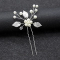Forcina da sposa elegante con foglie d'argento e fiori di perle su supporto nero lucido - Argento