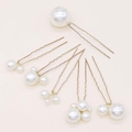 Set di 6 forcine da sposa a forma di U con perle bianche lucide e finitura dorata - Set Multi-pezzo / Oro KC