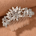 Elegante roségouden bruidshaarkam met kristallen in bloem- en bladontwerp voor bruiloften - Zilver