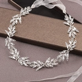Zilveren bladeren bruidshoofdband met sprankelende strass en witte organza lintsluiting - Zilver