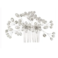 Pettine per capelli da sposa con filo d'argento, perle bianche e strass scintillanti - Bianco