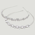 Set di cerchietti da sposa in argento con strass e perle e motivi floreali - Argento