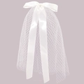 Elegante velo de novia de satén blanco con lazo y malla de jaula de pájaros para peinados - Estilo 3 Cinta Satén + Malla Doble