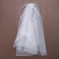 Velo da sposa bianco a più strati con catena di perle e pettine per capelli da sposa - Stile Corto / Bianco