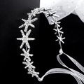 Cerchietto da sposa a fiocco di neve in argento con zirconi e nastro di organza bianco - Argento