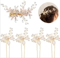 Set de tocados de novia 5 piezas con pasador de flores de cristal y horquillas perlas - Oro KC Clip Y Horquillas