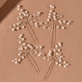 Elegante set di 4 forcine per capelli da sposa dorate con perle bianche e fiori di cristallo - Oro KC
