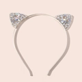 Détail du serre-tête oreilles de chat argenté avec des strass étincelants - Argenté