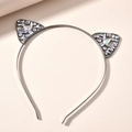 Détail d'un serre-tête oreilles de chat en alliage gris fusil avec strass AB - Noir