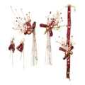Set di gioielli per capelli da sposa cinese con fiori rossi e nappe dorate eleganti - Clip Per Capelli Collana E Orecchini Combinazione