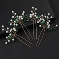 Set di 4 forcine per capelli da sposa fatte a mano con filo dorato, perle e cristalli - Verde