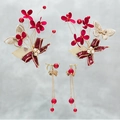 Set accessori capelli sposa cinesi e orecchini con nappe, fiori rossi e farfalle dorate - Fermagli per Capelli E Orecchini