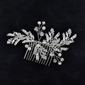 Pettine per capelli da sposa in argento con foglie, strass e perle su fondo nero - Argento