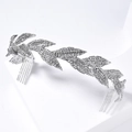 Tiara de novia con hojas de plata y pedrería brillante con peine de aleación para bodas - Plateado