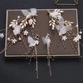 Elegante set di accessori per capelli da sposa con farfalle bianche e perle dorate - Fermagli per Capelli E Orecchini