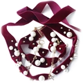 Elegant bridal set featuring burgundy velvet hairband and pearl earrings for weddings - Headband Necklace And Ear Clips Set