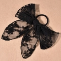 Coletero con lazo de encaje negro y bordado floral para mujer y niña elegante - Coletero Negro