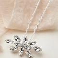 Silberne U-förmige Braut-Haarnadel mit Marquise-Strassblumen für Hochzeiten - Silber
