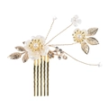 Pettine per capelli da sposa con foglie dorate, fiori di perle e strass luccicanti - Oro-Pettine Piccolo