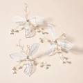 Set di 3 forcine da sposa con foglie di metallo bianco, perline di rame e perle finte - Bianco