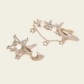 Set di forcine da sposa dorate con perle bianche e strass scintillanti a stella e luna - Stile Doppio Stella Luna Dorato