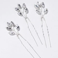 Set di tre forcine da sposa in argento con cristalli a navette e design a foglie - Argento