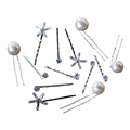 Ensemble de 13 pinces à cheveux élégantes avec perles et zircons brillants en étoile - Argenté