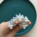 Épingle à cheveux de mariage en U avec perles blanches et pierres bleu ciel dorées - Pic à Cheveux Strass Opale