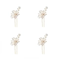 Set di 4 forcine a U dorate con perle, strass e motivi a foglia per acconciature da sposa - Oro Dipinto Bianco