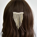 Fermaglio per capelli da sposa con zirconi rettangolari e nappe di strass scintillanti - Oro