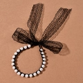 Elegante parel haarrand met zwarte kanten strik voor bruidskapsels accessoires - Zwarte Kant Strik Stijl / Zwart