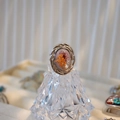 Retro Morandi stainless steel ring with dried flowers and pearl in oval resin - Orange Purple Flower With Pearl Style (A款)