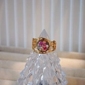 Macro view of handmade gold hollow ring with pink dried flowers and pearl in resin - Pink Dried Flower Hollow-out Style (Style B)