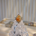 Macro detail of vintage resin ring featuring orange dried flowers and pearl in silver setting - Oval Orange Dried Flower Style (D款)