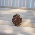 Detail of vintage bronze ring featuring handmade resin-encased real dried flowers - Adjustable / Bronze Purple Green Style (Type B)