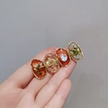 Handmade vintage resin hair clip with dried flowers and gold foil in oval metal frames - Quadruple Oval Dried Flower Style
