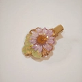 Fermaglio per capelli cinese fatto a mano con fiore secco viola in resina dorata - Stile Margherita Viola