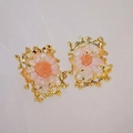Exquisite gold handmade earrings with real pink dried flowers and small white pearls - Pink Rectangular Dried Flower Style (Type C)