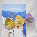 Pinza para el pelo de resina estilo pintura al óleo con flores secas y marco dorado - Serie Púrpura