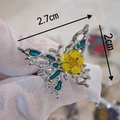 Handmade butterfly ring with real yellow dried flower and blue enamel wings, 2.7cm size - Yellow Pearl Plum Butterfly