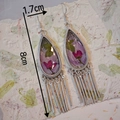 Ethnic style drop earrings with purple dried flowers in resin and silver tassels - Type B (Teardrop Shape Tassel)