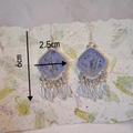 Ethnic bohemian silver tassel earrings with blue dried flowers in resin, 6cm x 2.5cm - Type C (Rhombus Shape Leaf Tassel)