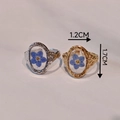 Handmade stainless steel rings with blue dried flowers in gold and silver oval frames - Hammered Oval Forget-Me-Not Style (Gold)