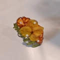 Handmade resin ring with yellow real dried flowers and pearls on silver metal base - Yellow Hydrangea