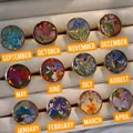 Handmade stainless steel open ring featuring 12 months colorful resin dried flower styles - January