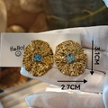 Handmade vintage gold stainless steel earrings with square blue marble stone inlay - Radial Hammered Texture Round Style (Model A)