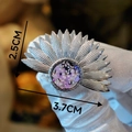 Detail view of handmade stainless steel ring with dried purple flowers, size 2.5cm by 3.7cm - Fan Shaped Radial Pattern Purple Dried Flower (Style A)